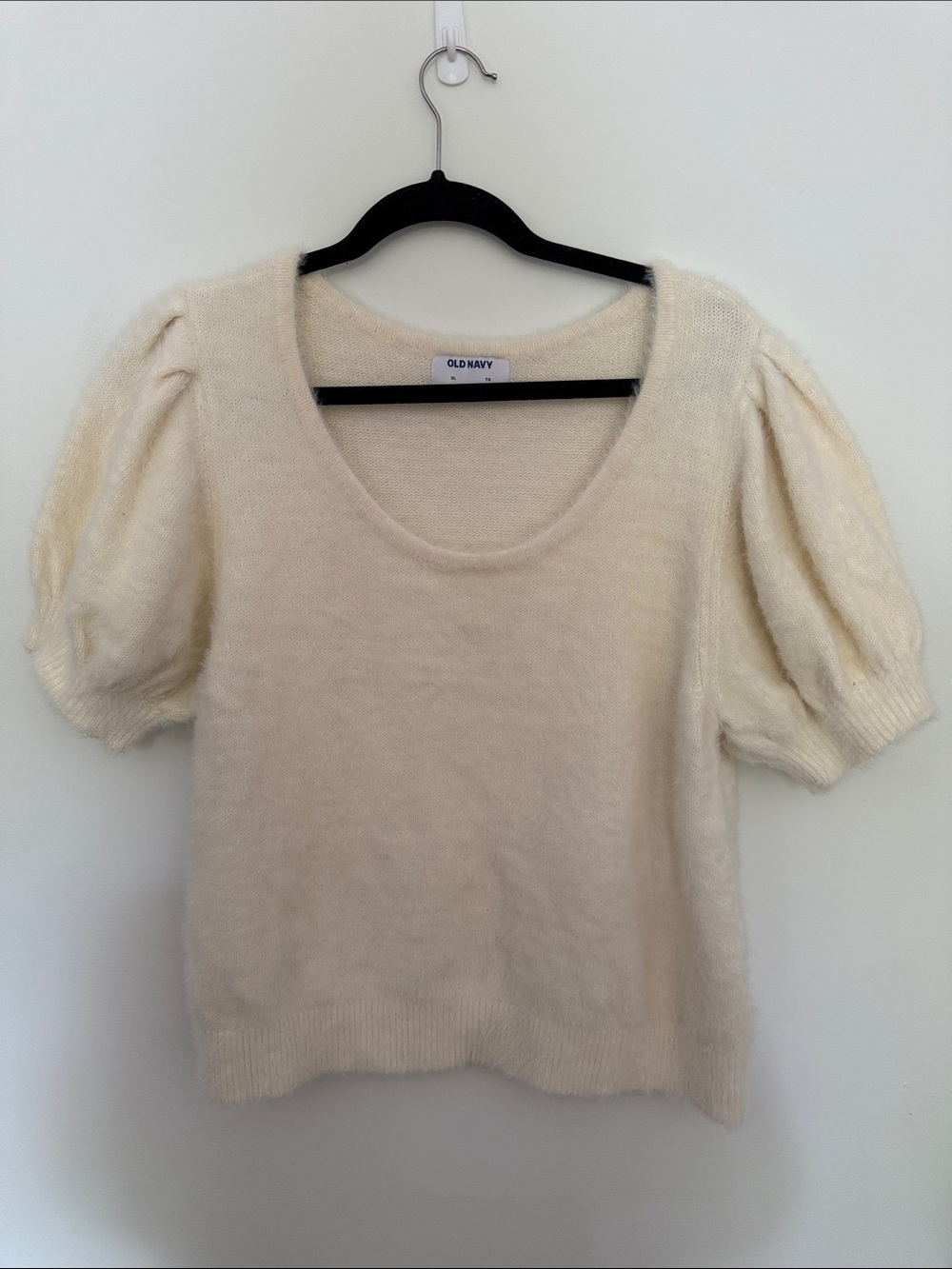 Old Navy Cream Puff-Sleeve Scoop Neck Fuzzy Knit Top